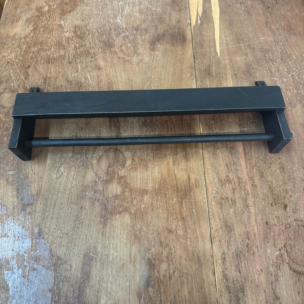 Rustic Black Wood Paper Towel Holder Wall Mount Shelf‎ Stand Farmhouse Kitchen